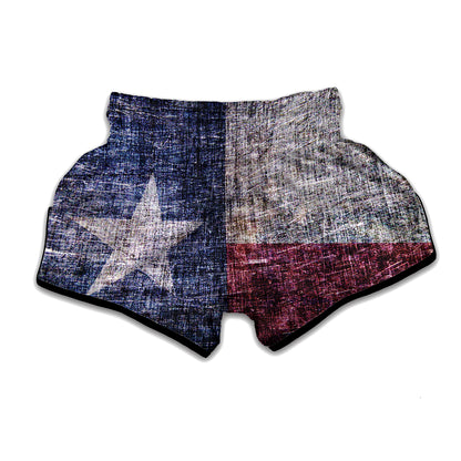 Grunge Texas Flag Print Muay Thai Boxing Shorts