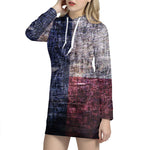 Grunge Texas Flag Print Pullover Hoodie Dress