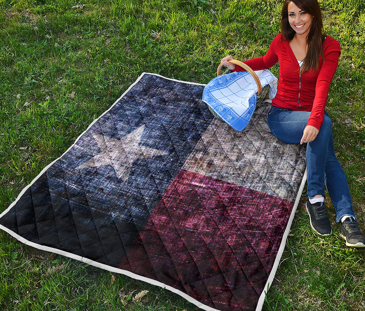 Grunge Texas Flag Print Quilt