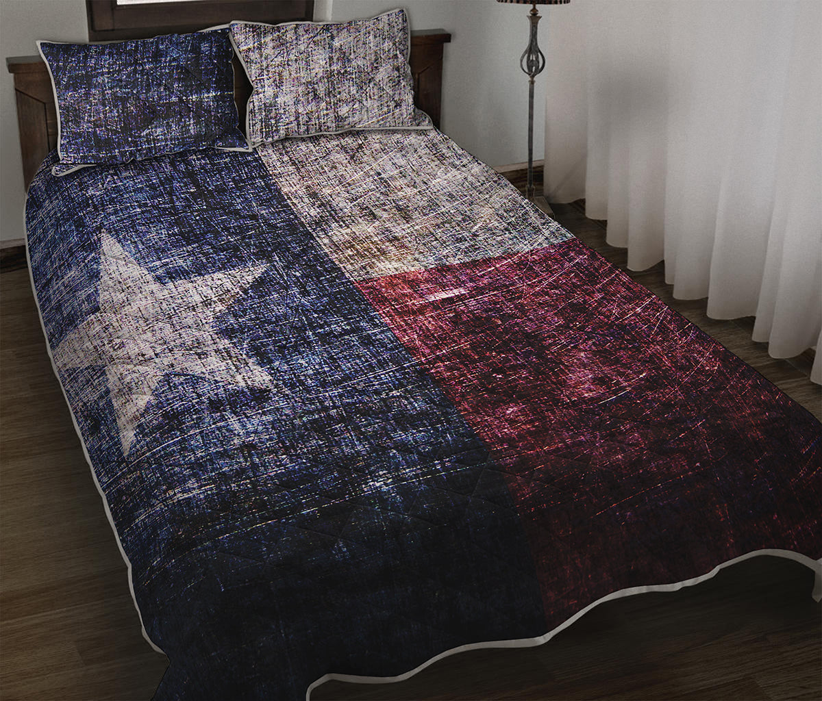 Grunge Texas Flag Print Quilt Bed Set