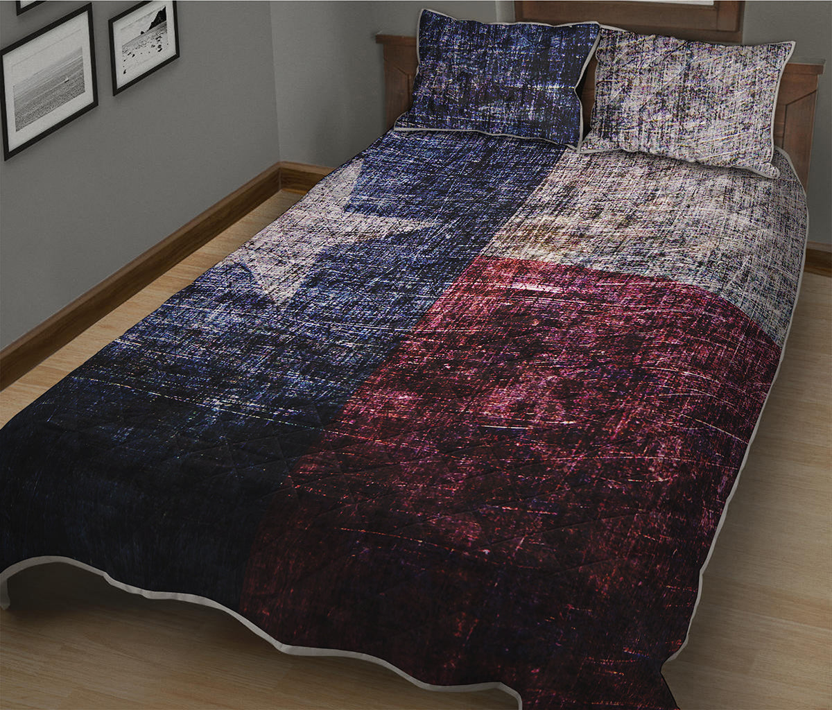 Grunge Texas Flag Print Quilt Bed Set