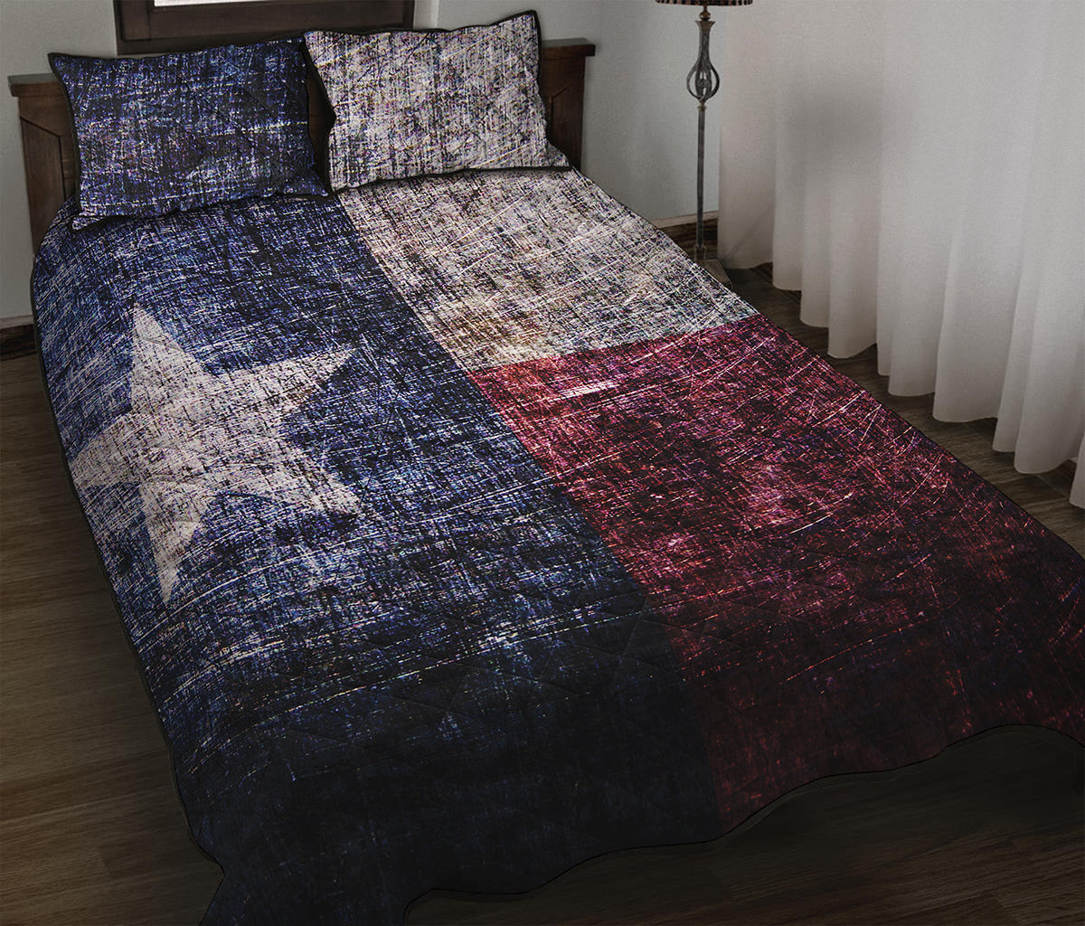 Grunge Texas Flag Print Quilt Bed Set