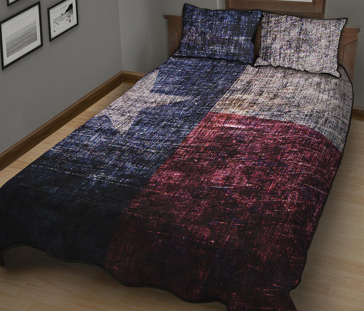 Grunge Texas Flag Print Quilt Bed Set