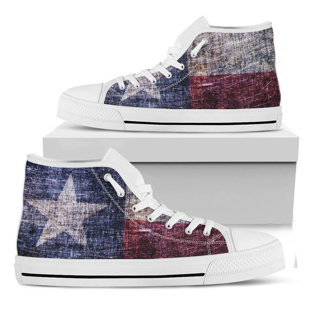 Grunge Texas Flag Print White High Top Shoes