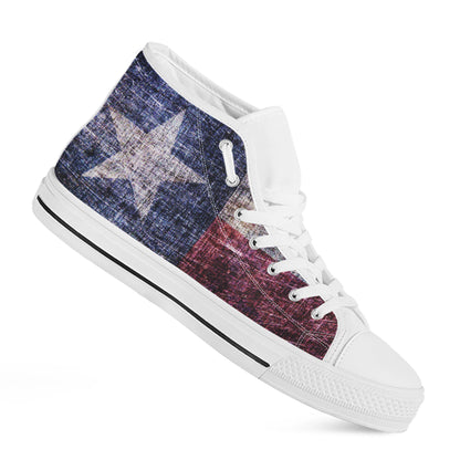 Grunge Texas Flag Print White High Top Shoes