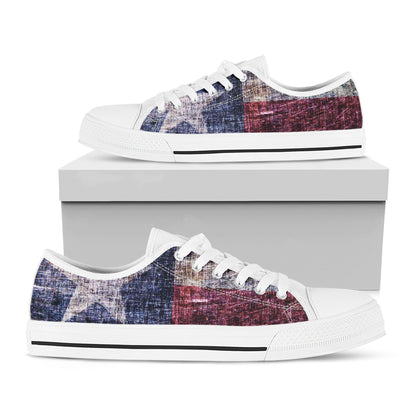 Grunge Texas Flag Print White Low Top Shoes