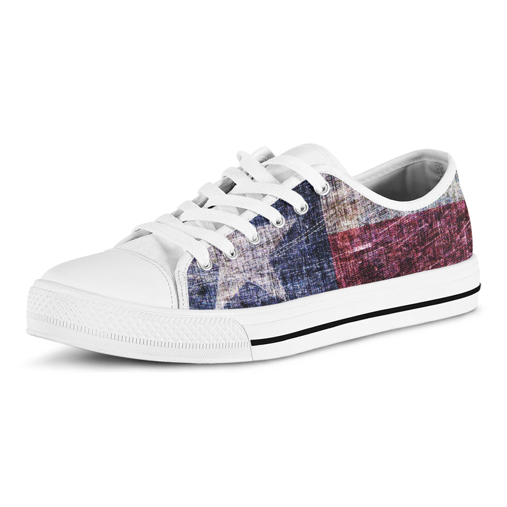 Grunge Texas Flag Print White Low Top Shoes