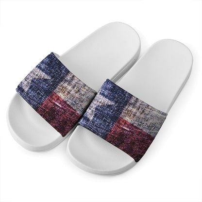 Grunge Texas Flag Print White Slide Sandals