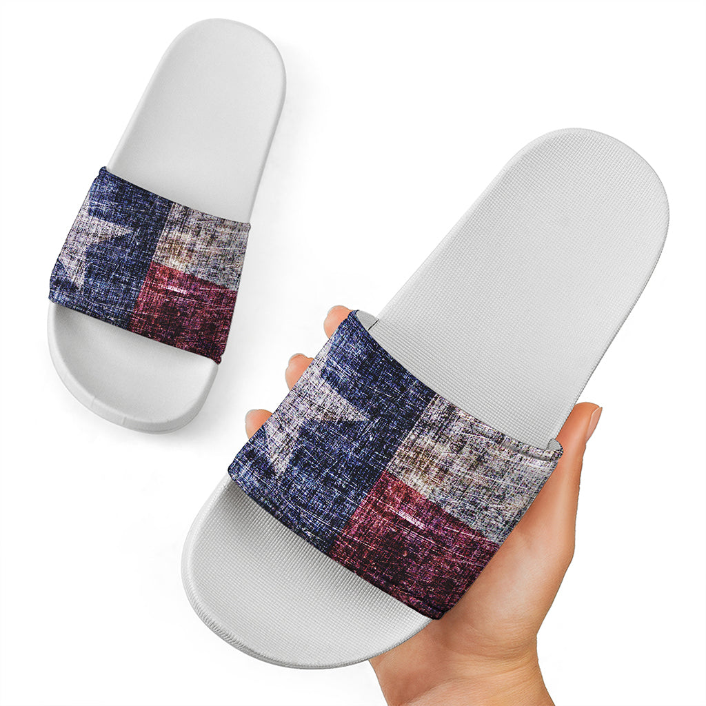 Grunge Texas Flag Print White Slide Sandals
