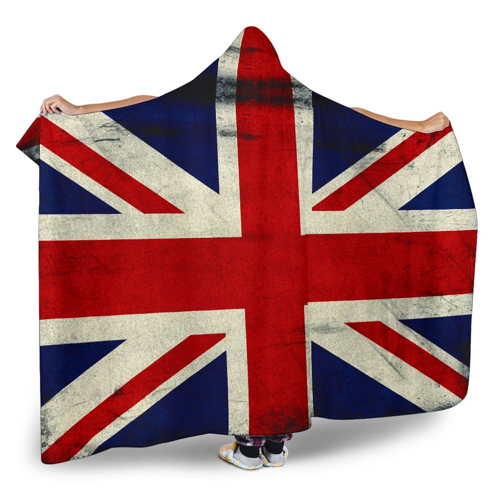 Grunge Union Jack British Flag Print Hooded Blanket GearFrost
