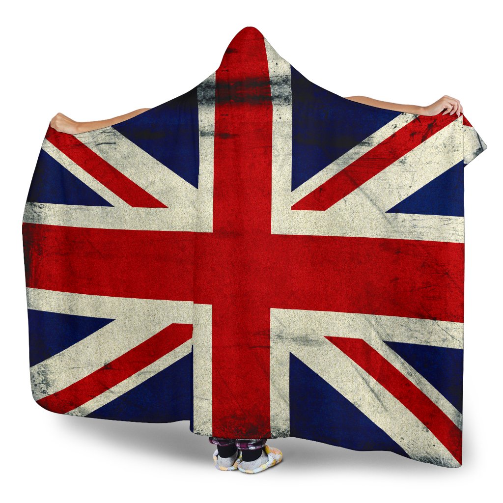 Grunge Union Jack British Flag Print Hooded Blanket GearFrost