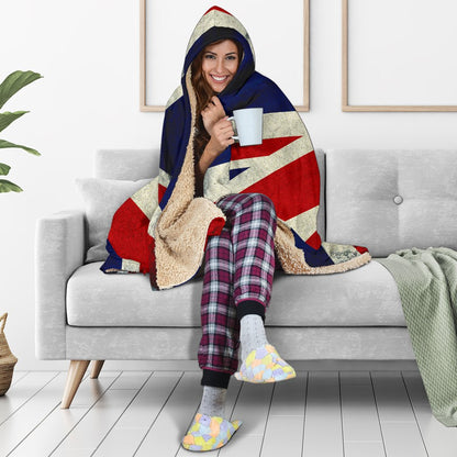 Grunge Union Jack British Flag Print Hooded Blanket GearFrost