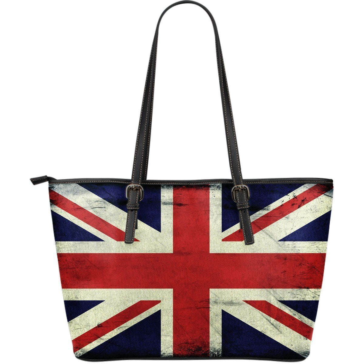Grunge Union Jack British Flag Print Leather Tote Bag GearFrost