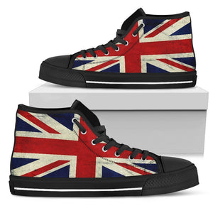 Grunge Union Jack British Flag Print Men's High Top Shoes GearFrost
