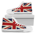 Grunge Union Jack British Flag Print White High Top Sneakers