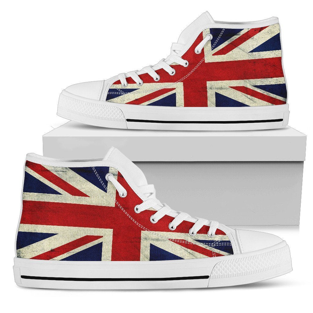 Grunge Union Jack British Flag Print Women's High Top Shoes GearFrost