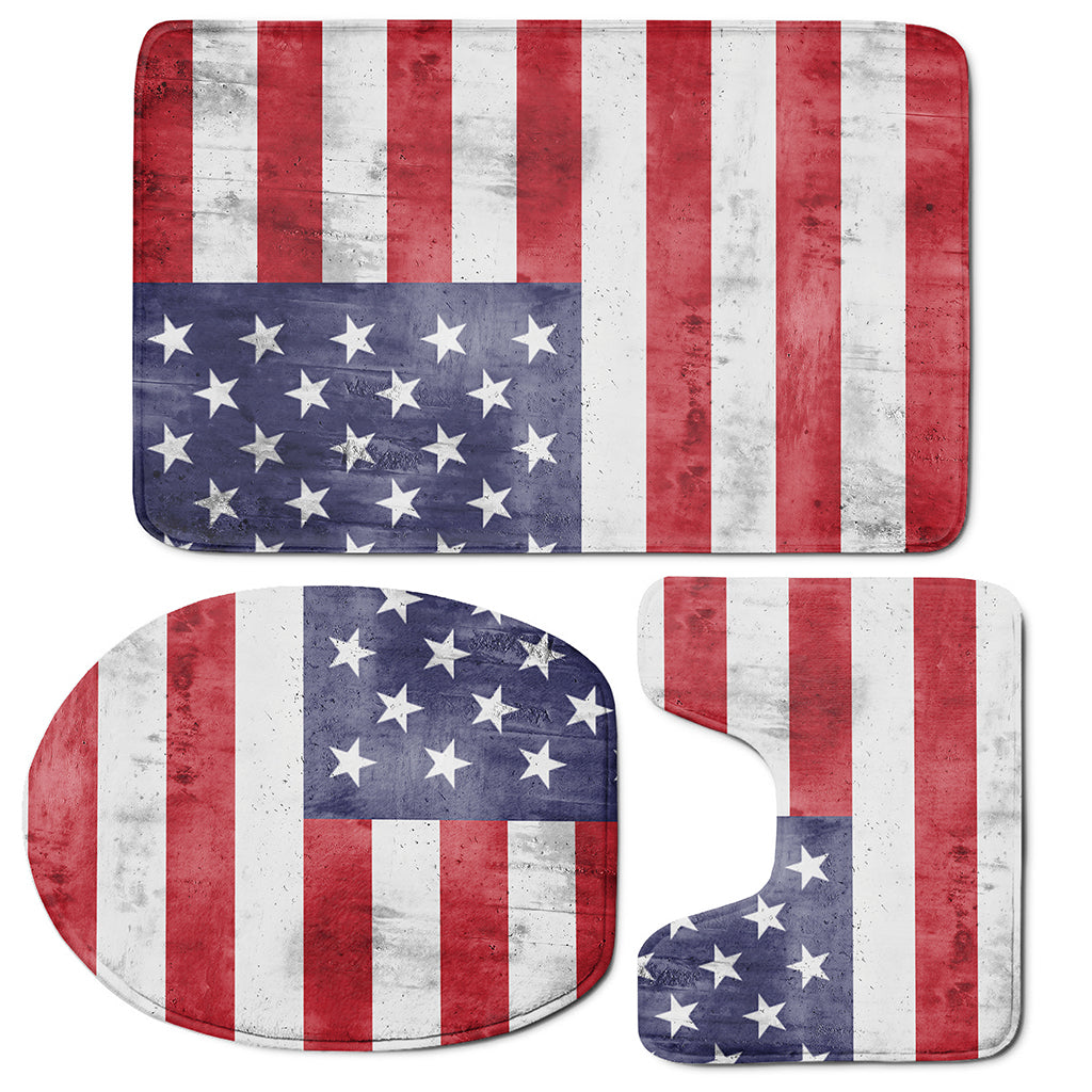 Grunge USA Flag Print 3 Piece Bath Mat Set