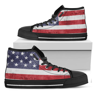 Grunge USA Flag Print Black High Top Shoes