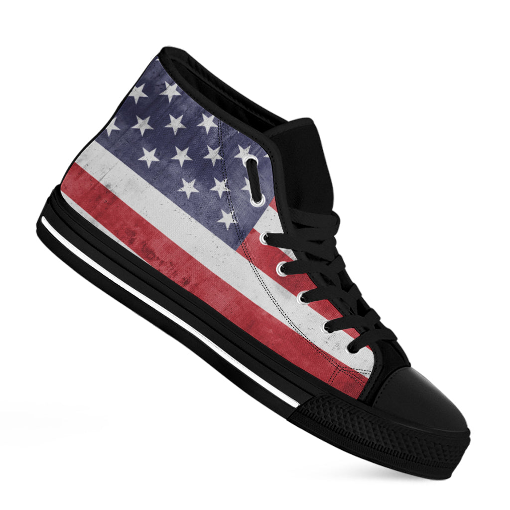 Grunge USA Flag Print Black High Top Shoes