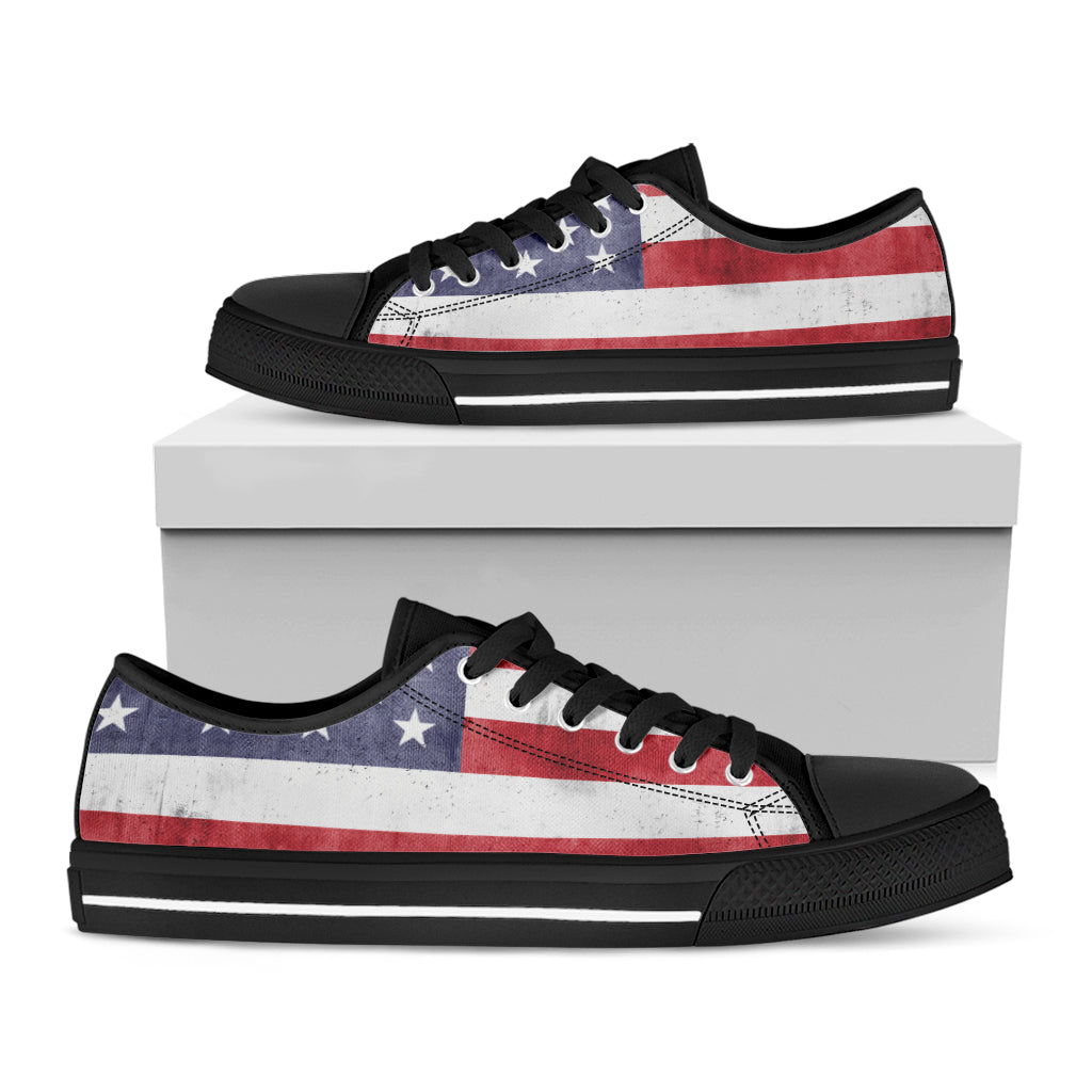 Grunge USA Flag Print Black Low Top Shoes 