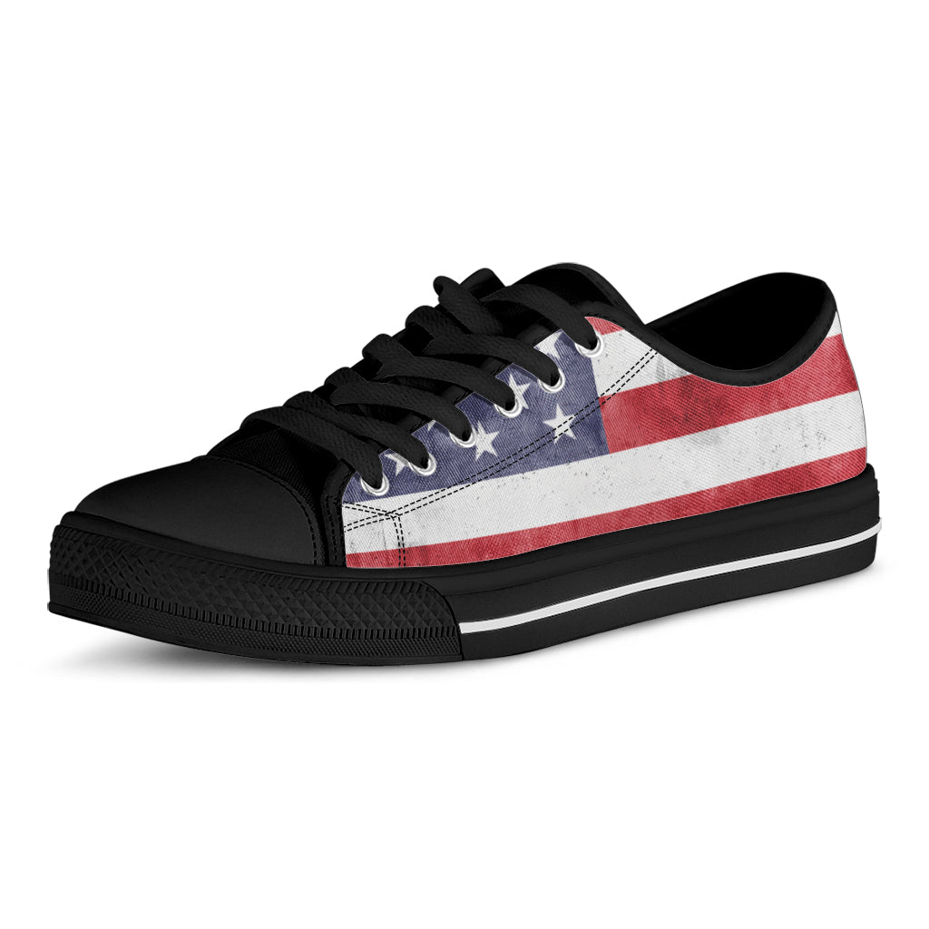 Grunge USA Flag Print Black Low Top Shoes 