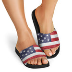 Grunge USA Flag Print Black Slide Sandals