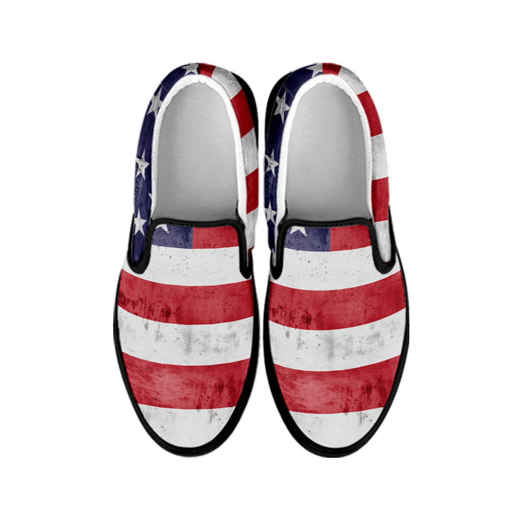 Grunge USA Flag Print Black Slip On Shoes
