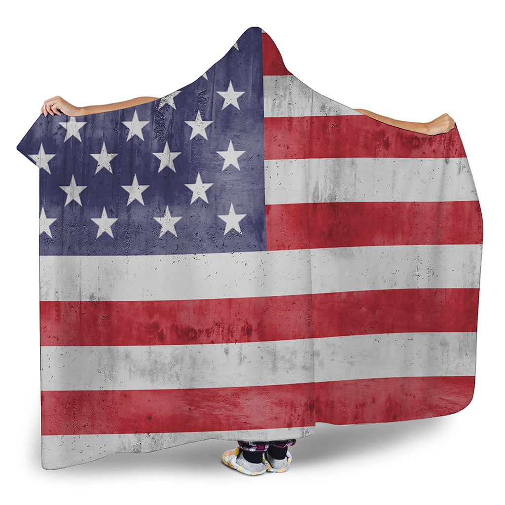 Grunge USA Flag Print Hooded Blanket