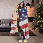 Grunge USA Flag Print Hooded Blanket