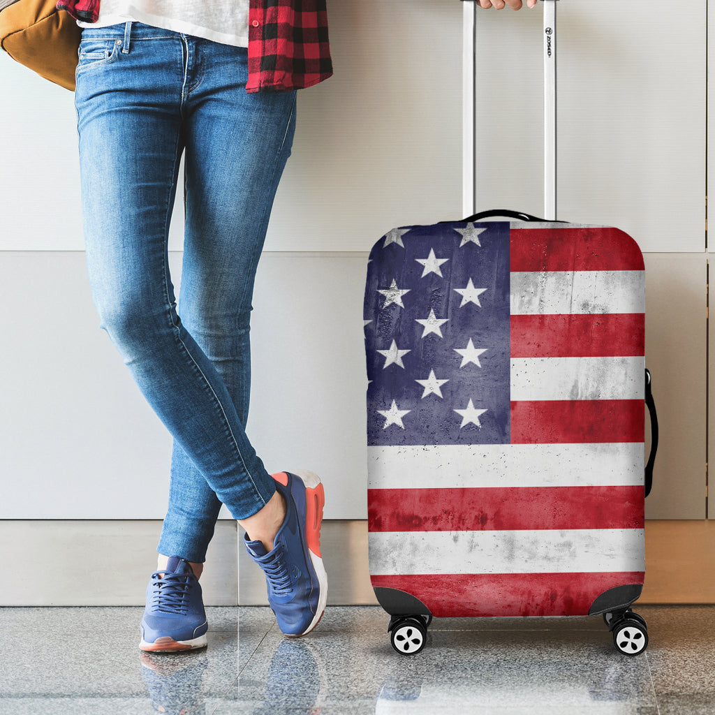 Grunge USA Flag Print Luggage Cover