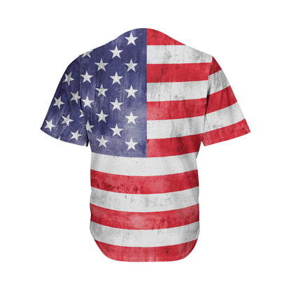 Grunge USA Flag Print Men's Baseball Jersey