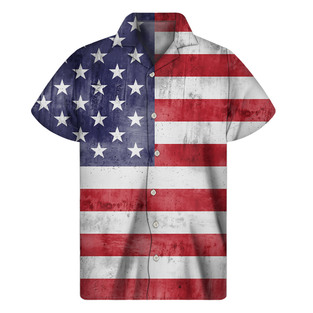 Grunge USA Flag Print Men's Short Sleeve Shirt