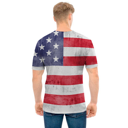 Grunge USA Flag Print Men's T-Shirt