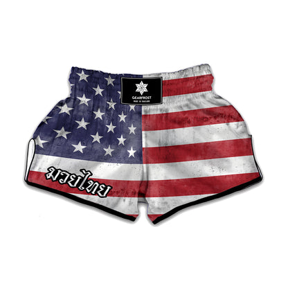 Grunge USA Flag Print Muay Thai Boxing Shorts