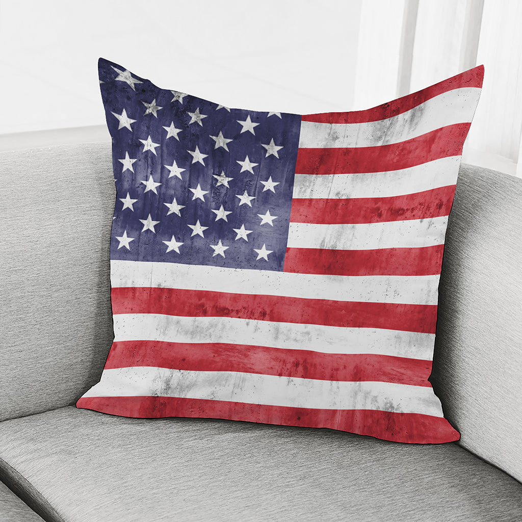 Grunge USA Flag Print Pillow Cover