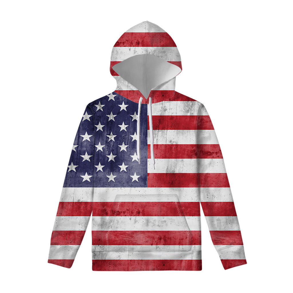 Grunge USA Flag Print Pullover Hoodie