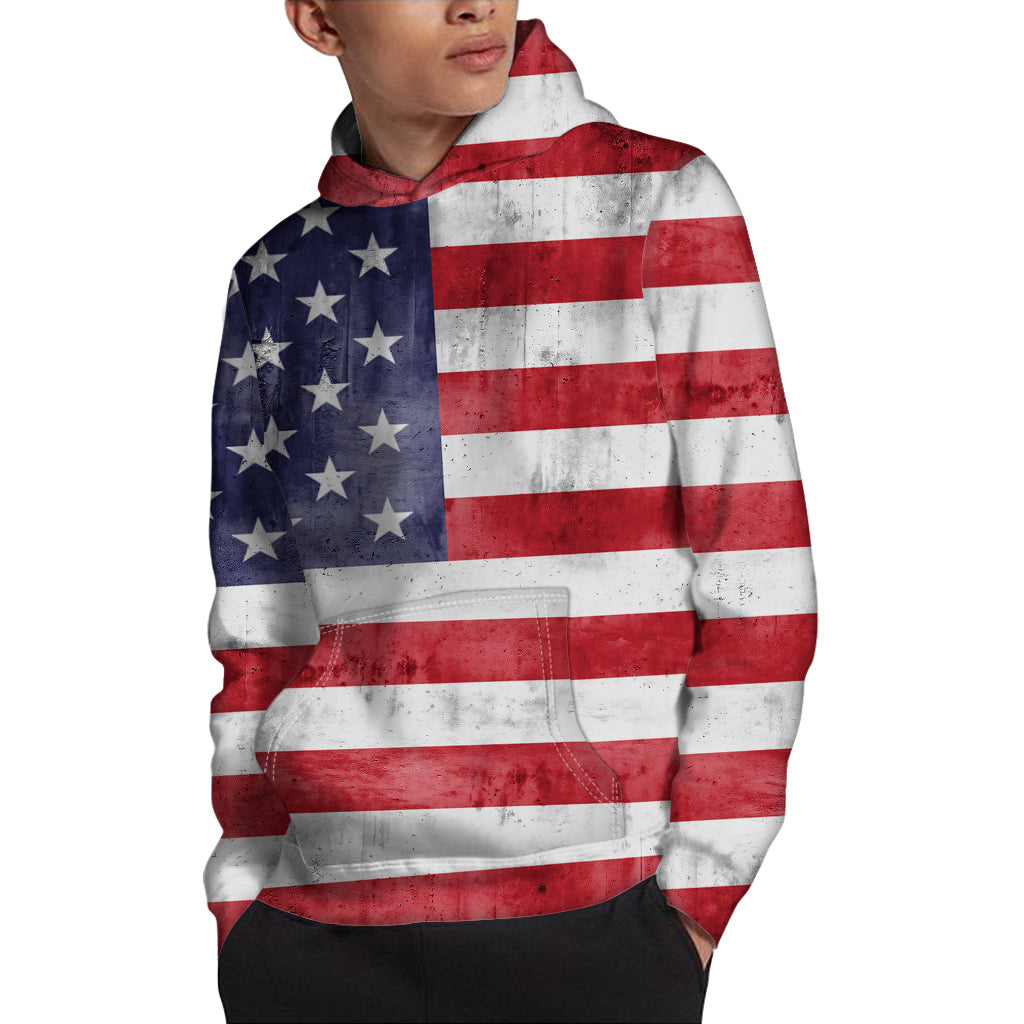 Grunge USA Flag Print Pullover Hoodie