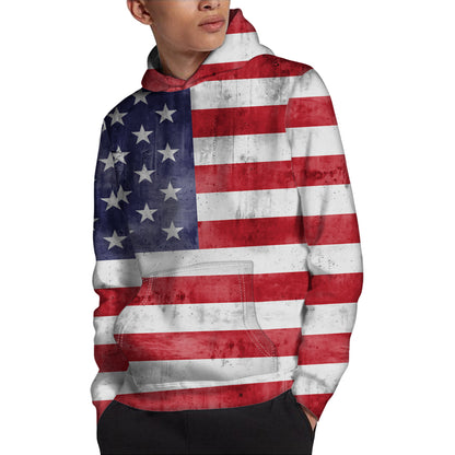 Grunge USA Flag Print Pullover Hoodie