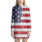 Grunge USA Flag Print Pullover Hoodie Dress