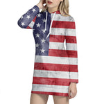 Grunge USA Flag Print Pullover Hoodie Dress