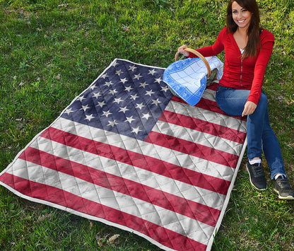 Grunge USA Flag Print Quilt