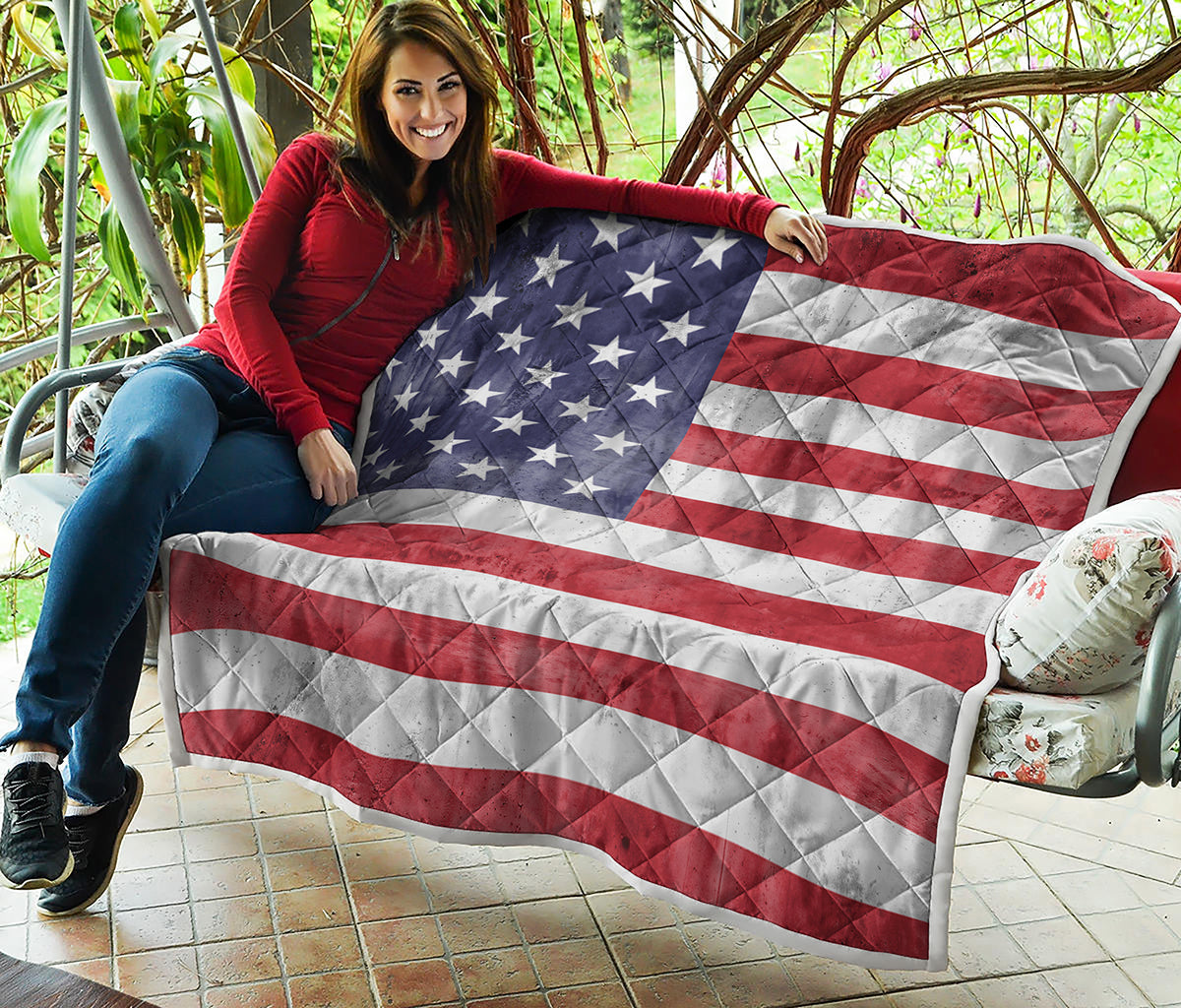 Grunge USA Flag Print Quilt