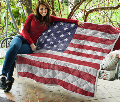 Grunge USA Flag Print Quilt
