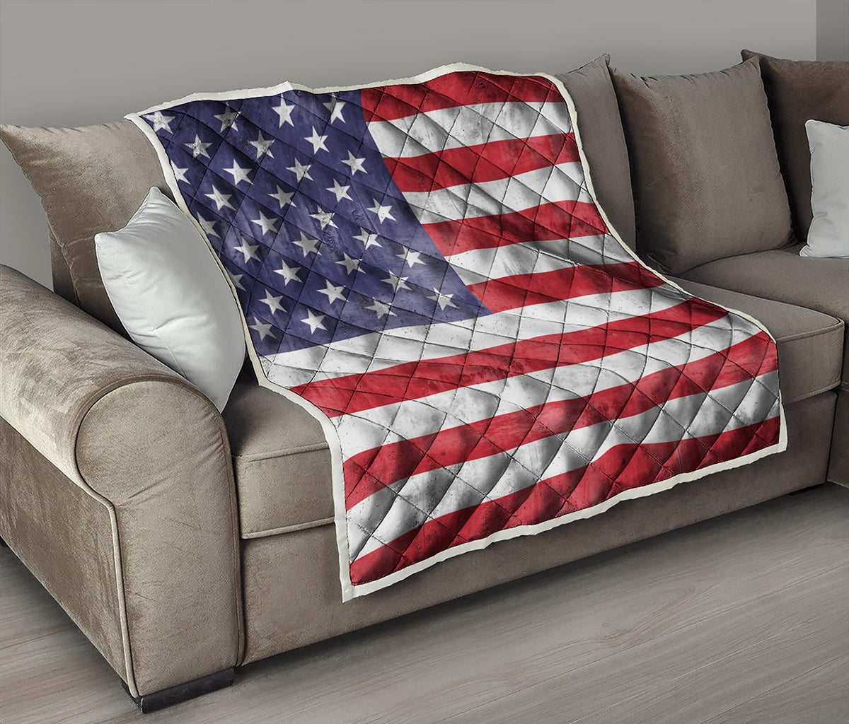 Grunge USA Flag Print Quilt