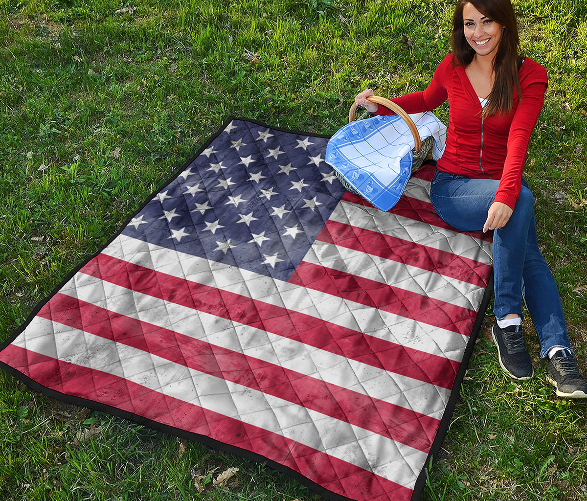 Grunge USA Flag Print Quilt