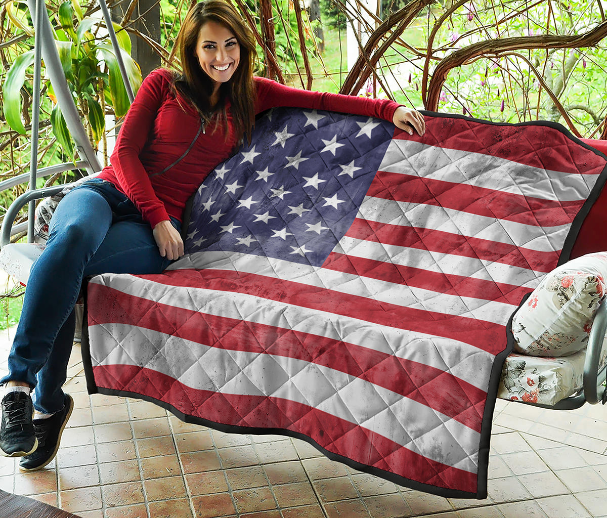 Grunge USA Flag Print Quilt