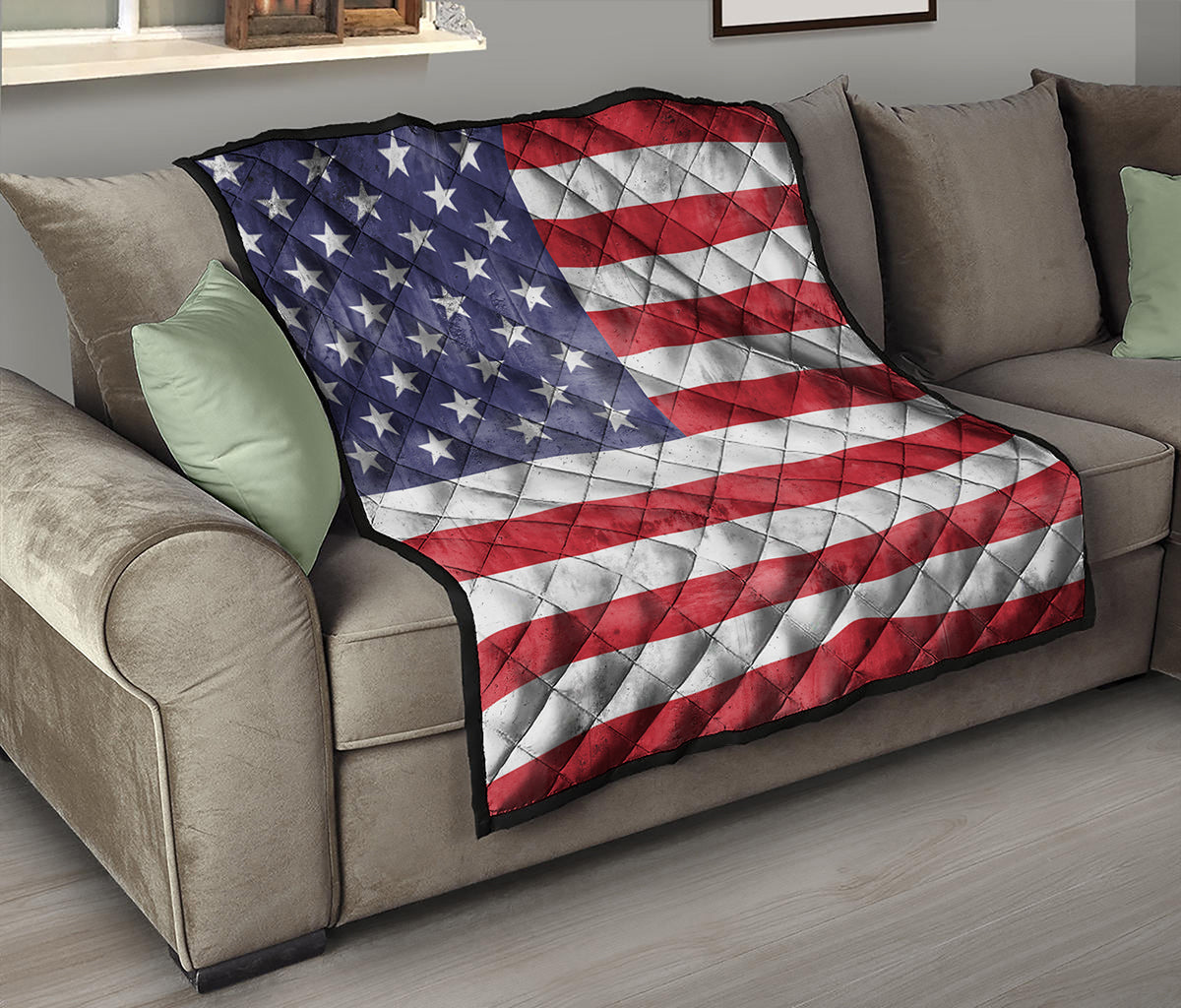 Grunge USA Flag Print Quilt
