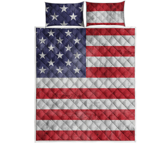 Grunge USA Flag Print Quilt Bed Set