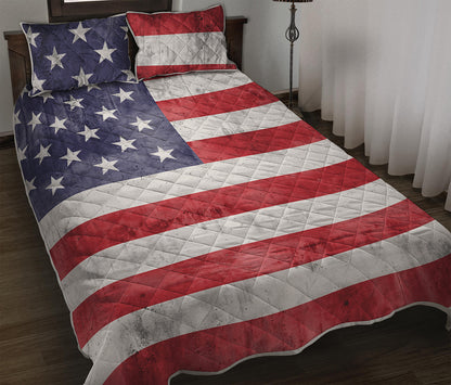 Grunge USA Flag Print Quilt Bed Set