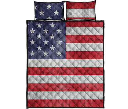 Grunge USA Flag Print Quilt Bed Set
